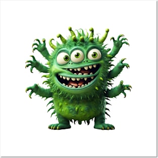 Green funny monster Posters and Art